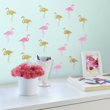 Väggdekor Flamingo with Glitter RoomMates