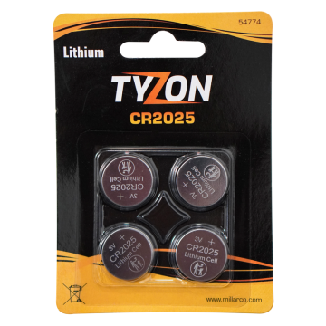 Batteri Litium CR2025 4-pack TyZon