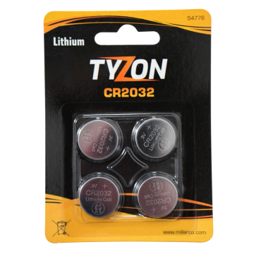Batteri Litium CR2032 4-pack TyZon